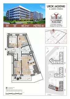 4 pokoje, mieszkanie 68,37 m², piętro 3, oferta nr 50, Urok Jagienki, Białystok, Sienkiewicza, ul. Jagienki/ Chmielna