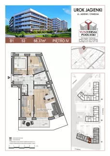 4 pokoje, mieszkanie 68,37 m², piętro 4, oferta nr 53, Urok Jagienki, Białystok, Sienkiewicza, ul. Jagienki/ Chmielna