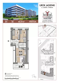 3 pokoje, mieszkanie 46,97 m², parter, oferta nr 56, Urok Jagienki, Białystok, Sienkiewicza, ul. Jagienki/ Chmielna