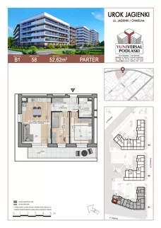 3 pokoje, mieszkanie 52,62 m², parter, oferta nr 58, Urok Jagienki, Białystok, Sienkiewicza, ul. Jagienki/ Chmielna