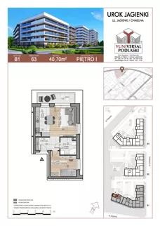 2 pokoje, mieszkanie 40,70 m², piętro 1, oferta nr 63, Urok Jagienki, Białystok, Sienkiewicza, ul. Jagienki/ Chmielna