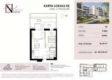 2 pokoje, mieszkanie 46,24 m², parter, oferta nr E2, Enklawa Natury etap II, Łódź, Polesie, Lublinek-Pienista, ul. Pienista 80