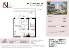 3 pokoje, mieszkanie 61,46 m², piętro 1, oferta nr E12, Enklawa Natury etap II, Łódź, Polesie, Lublinek-Pienista, ul. Pienista 80