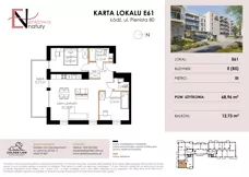 3 pokoje, mieszkanie 68,96 m², piętro 3, oferta nr E61, Enklawa Natury etap II, Łódź, Polesie, Lublinek-Pienista, ul. Pienista 80