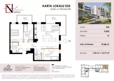 4 pokoje, mieszkanie 99,08 m², piętro 4, oferta nr E35, Enklawa Natury etap II, Łódź, Polesie, Lublinek-Pienista, ul. Pienista 80