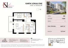 4 pokoje, mieszkanie 68,47 m², piętro 1, oferta nr E45, Enklawa Natury etap II, Łódź, Polesie, Lublinek-Pienista, ul. Pienista 80