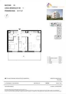 3 pokoje, mieszkanie 61,11 m², parter, oferta nr C3-001, Osiedle Mozaika, Kraków, Prądnik Biały, ul. Pękowicka