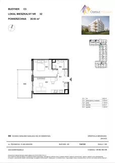 2 pokoje, mieszkanie 34,86 m², piętro 1, oferta nr C3-043, Osiedle Mozaika, Kraków, Prądnik Biały, ul. Pękowicka