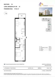 2 pokoje, mieszkanie 57,63 m², piętro 2, oferta nr C3-051, Osiedle Mozaika, Kraków, Prądnik Biały, ul. Pękowicka
