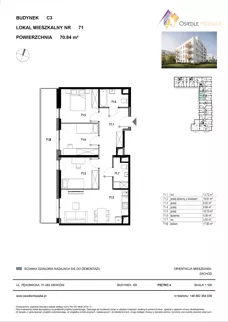 4 pokoje, mieszkanie 70,84 m², piętro 4, oferta nr C3-071, Osiedle Mozaika, Kraków, Prądnik Biały, ul. Pękowicka