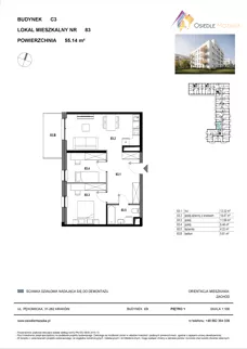 3 pokoje, mieszkanie 55,14 m², piętro 1, oferta nr C3-083, Osiedle Mozaika, Kraków, Prądnik Biały, ul. Pękowicka