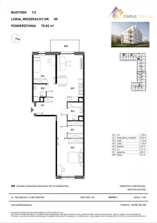3 pokoje, mieszkanie 76,92 m², piętro 1, oferta nr C3-085, Osiedle Mozaika, Kraków, Prądnik Biały, ul. Pękowicka