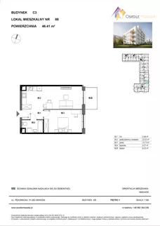 2 pokoje, mieszkanie 46,41 m², piętro 1, oferta nr C3-088, Osiedle Mozaika, Kraków, Prądnik Biały, ul. Pękowicka