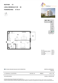 2 pokoje, mieszkanie 47,18 m², piętro 1, oferta nr C3-089, Osiedle Mozaika, Kraków, Prądnik Biały, ul. Pękowicka