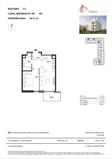 2 pokoje, mieszkanie 39,31 m², piętro 2, oferta nr C3-103, Osiedle Mozaika, Kraków, Prądnik Biały, ul. Pękowicka