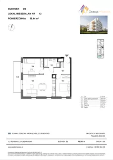 3 pokoje, mieszkanie 59,44 m², piętro 1, oferta nr D2-012, Osiedle Mozaika, Kraków, Prądnik Biały, ul. Pękowicka