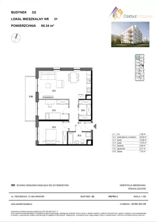3 pokoje, mieszkanie 65,34 m², piętro 2, oferta nr D2-031, Osiedle Mozaika, Kraków, Prądnik Biały, ul. Pękowicka