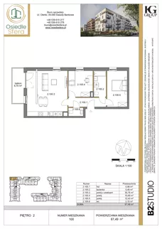 3 pokoje, mieszkanie 67,49 m², piętro 2, oferta nr 100, Osiedle Sfera - Etap II, Dawidy Bankowe, ul. Oleńki 14