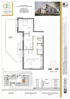 3 pokoje, mieszkanie 76,48 m², parter, oferta nr 11, Osiedle Sfera - Etap II, Dawidy Bankowe, ul. Oleńki 14