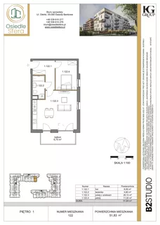 2 pokoje, mieszkanie 51,83 m², piętro 1, oferta nr 122, Osiedle Sfera - Etap II, Dawidy Bankowe, ul. Oleńki 14