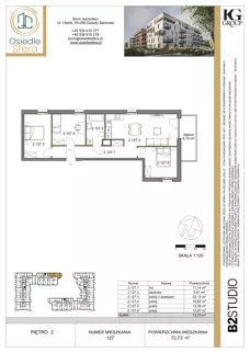 4 pokoje, mieszkanie 72,73 m², piętro 2, oferta nr 127, Osiedle Sfera - Etap II, Dawidy Bankowe, ul. Oleńki 14