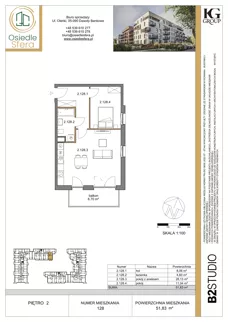 2 pokoje, mieszkanie 51,83 m², piętro 2, oferta nr 128, Osiedle Sfera - Etap II, Dawidy Bankowe, ul. Oleńki 14