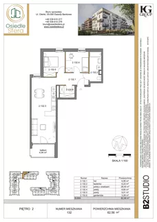3 pokoje, mieszkanie 62,56 m², piętro 2, oferta nr 132, Osiedle Sfera - Etap II, Dawidy Bankowe, ul. Oleńki 14
