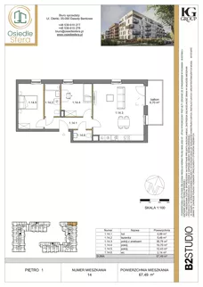 3 pokoje, mieszkanie 67,49 m², piętro 1, oferta nr 14, Osiedle Sfera - Etap II, Dawidy Bankowe, ul. Oleńki 14