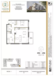 3 pokoje, mieszkanie 68,35 m², piętro 1, oferta nr 19, Osiedle Sfera - Etap II, Dawidy Bankowe, ul. Oleńki 14