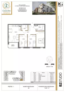 4 pokoje, mieszkanie 74,87 m², piętro 1, oferta nr 20, Osiedle Sfera - Etap II, Dawidy Bankowe, ul. Oleńki 14