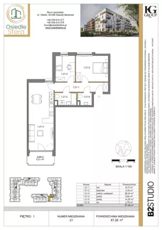 3 pokoje, mieszkanie 67,28 m², piętro 1, oferta nr 21, Osiedle Sfera - Etap II, Dawidy Bankowe, ul. Oleńki 14