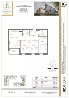 4 pokoje, mieszkanie 74,64 m², piętro 2, oferta nr 31, Osiedle Sfera - Etap II, Dawidy Bankowe, ul. Oleńki 14