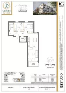 3 pokoje, mieszkanie 62,65 m², piętro 1, oferta nr 53, Osiedle Sfera - Etap II, Dawidy Bankowe, ul. Oleńki 14