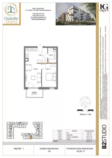 2 pokoje, mieszkanie 42,08 m², piętro 1, oferta nr 54, Osiedle Sfera - Etap II, Dawidy Bankowe, ul. Oleńki 14