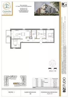 4 pokoje, mieszkanie 72,73 m², piętro 1, oferta nr 58, Osiedle Sfera - Etap II, Dawidy Bankowe, ul. Oleńki 14