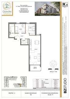 3 pokoje, mieszkanie 62,65 m², piętro 2, oferta nr 59, Osiedle Sfera - Etap II, Dawidy Bankowe, ul. Oleńki 14