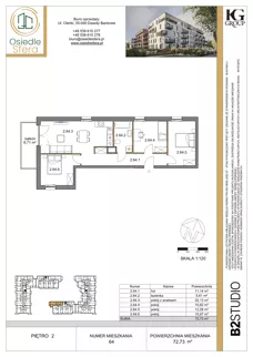 4 pokoje, mieszkanie 72,73 m², piętro 2, oferta nr 64, Osiedle Sfera - Etap II, Dawidy Bankowe, ul. Oleńki 14