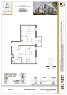 3 pokoje, mieszkanie 69,57 m², piętro 1, oferta nr 81, Osiedle Sfera - Etap II, Dawidy Bankowe, ul. Oleńki 14