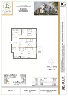 3 pokoje, mieszkanie 62,75 m², piętro 1, oferta nr 82, Osiedle Sfera - Etap II, Dawidy Bankowe, ul. Oleńki 14
