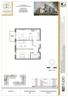 3 pokoje, mieszkanie 62,93 m², piętro 1, oferta nr 86, Osiedle Sfera - Etap II, Dawidy Bankowe, ul. Oleńki 14