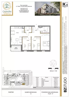4 pokoje, mieszkanie 74,87 m², parter, oferta nr 9, Osiedle Sfera - Etap II, Dawidy Bankowe, ul. Oleńki 14