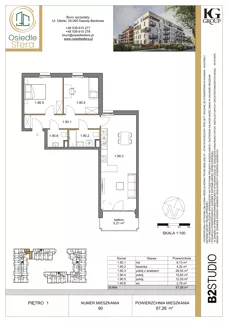 3 pokoje, mieszkanie 67,26 m², piętro 1, oferta nr 90, Osiedle Sfera - Etap II, Dawidy Bankowe, ul. Oleńki 14