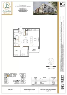 2 pokoje, mieszkanie 54,85 m², piętro 1, oferta nr 91, Osiedle Sfera - Etap II, Dawidy Bankowe, ul. Oleńki 14