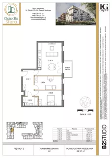 3 pokoje, mieszkanie 69,57 m², piętro 2, oferta nr 92, Osiedle Sfera - Etap II, Dawidy Bankowe, ul. Oleńki 14