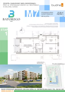 3 pokoje, mieszkanie 57,50 m², piętro 1, oferta nr 1/M7, Batorego Park - Etap 1, Zielona Góra, Osiedle na Olimpie, ul. Stefana Batorego