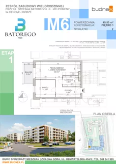 2 pokoje, mieszkanie 49,50 m², piętro 1, oferta nr 2/M6, Batorego Park - Etap 1, Zielona Góra, Osiedle na Olimpie, ul. Stefana Batorego