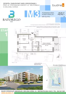 3 pokoje, mieszkanie 49,40 m², piętro 1, oferta nr 5/M3, Batorego Park - Etap 1, Zielona Góra, Osiedle na Olimpie, ul. Stefana Batorego
