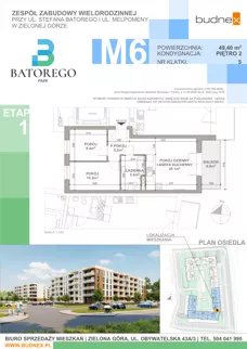 3 pokoje, mieszkanie 49,40 m², piętro 2, oferta nr 5/M6, Batorego Park - Etap 1, Zielona Góra, Osiedle na Olimpie, ul. Stefana Batorego