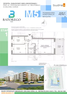 3 pokoje, mieszkanie 62,80 m², piętro 1, oferta nr 6/M5, Batorego Park - Etap 1, Zielona Góra, Osiedle na Olimpie, ul. Stefana Batorego