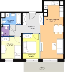 3 pokoje, apartament 62,45 m², piętro 7, oferta nr A3.9.2, Sedina Apartamenty - Etap I, Szczecin, Śródmieście, Międzyodrze-Wyspa Pucka, ul. Maklerska